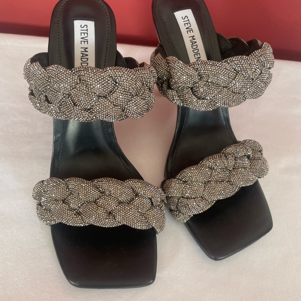 Steve Madden Kenley-R Rhinestone Braided Stiletto Sandals size 8.5
